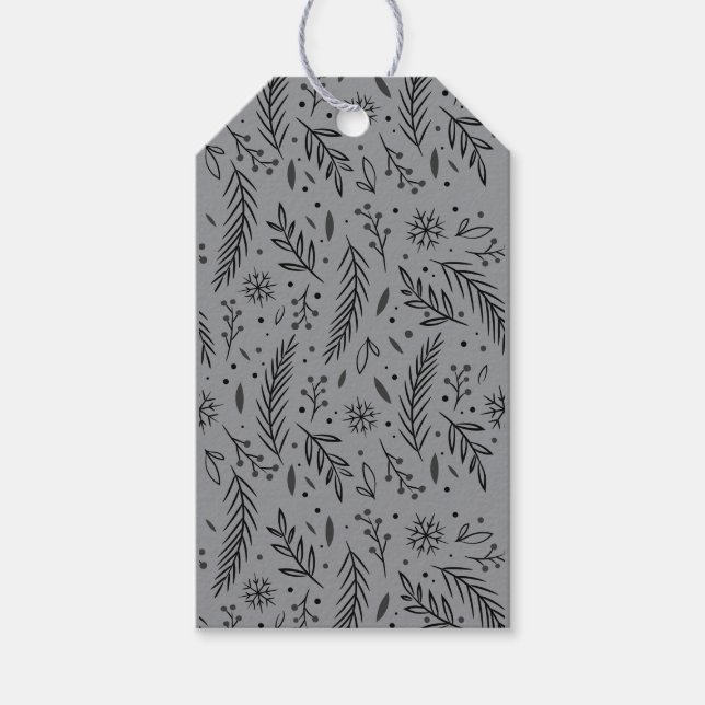 Winter Botanical Gift Tag – Grey Tag (Front)