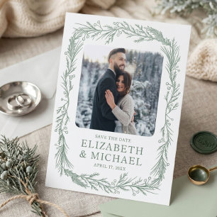 Winter Botanical Greenery Berries Save The Date Letterpress Photo Cards