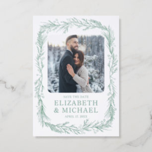 Winter Botanical Greenery Berries Save The Date Letterpress Photo Cards