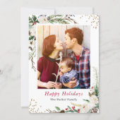 Winter Botanical Greenery Ivory Floral Christmas Holiday Card (Front)