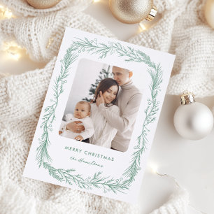 Winter Botanical Greenery Leaves Berries Christmas Letterpress Photo Cards