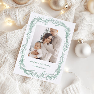 Winter Botanical Greenery Leaves Berries Christmas Letterpress Photo Cards