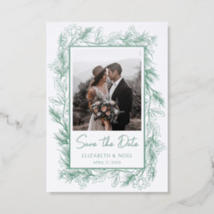 Winter Botanical Greenery Leaves Save The Date Letterpress Photo Cards