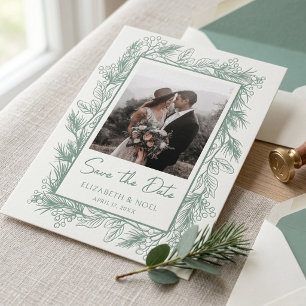 Winter Botanical Greenery Leaves Save The Date Letterpress Photo Cards