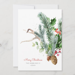 Winter Botanical Greenery Photo Flat Holiday Card