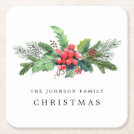 Winter Botanical Greenery Watercolor Personalized Square Paper Coaster Winter Botanical Greenery Watercolor Personalized Square Paper Coaster