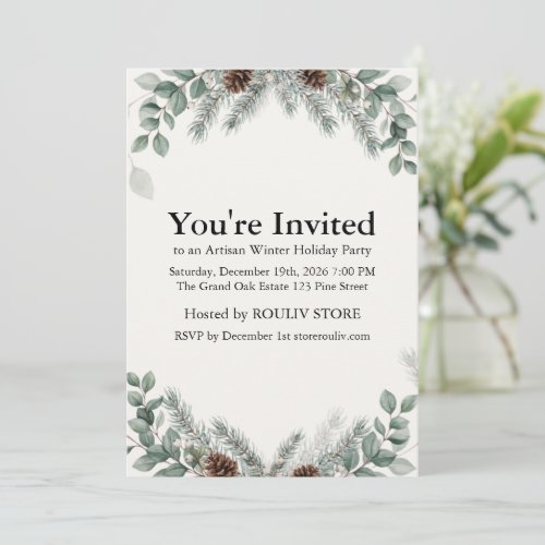 Winter Botanical Ivory Holiday Party Invitation