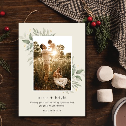 Winter Botanical Merry Bright Photo Christmas Holiday Card