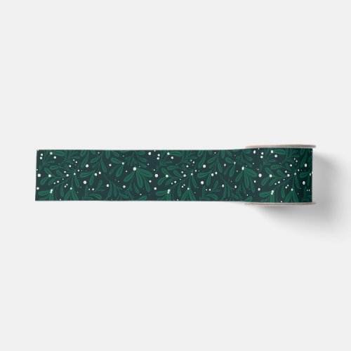 Winter Botanical Mistletoe Green Christmas Grosgrain Ribbon