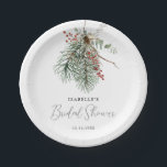 Winter Botanical Paper Plates<br><div class="desc">Minimalist rustic winter bouquet paper plates with pine leaves and red Christmas berries.</div>