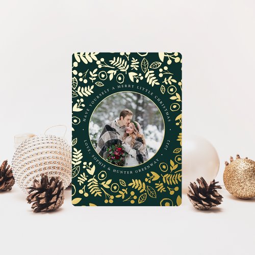 Winter Botanical Photo Gold Foil Holiday Card