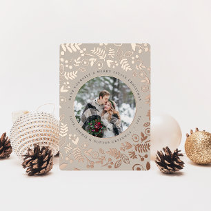 Winter Botanical Photo Rose Gold Foil Holiday Card