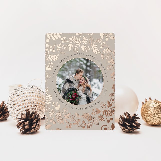Winter Botanical Photo Rose Gold Foil Holiday Card (Creator Uploaded)