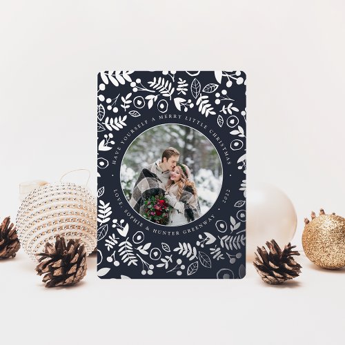 Winter Botanical Photo Silver Foil Holiday Card