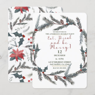 Winter Botanical Pine Berry Eat Drink Be Merry Invitation