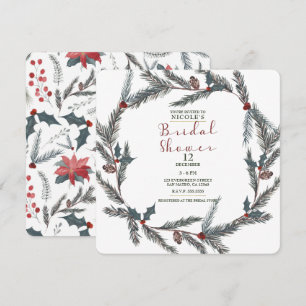 Winter Botanical Pine Berry Wreath Bridal Shower Invitation