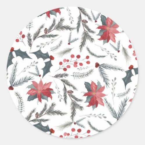 Winter Botanical Pine Berry Wreath Holiday Party Classic Round Sticker