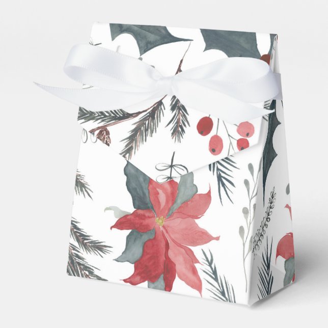 Winter Botanical Pine Berry Wreath Holiday Party Favor Boxes (Front Side)