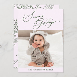 Winter Botanical Purple Season's Greetings Photo Holiday Card