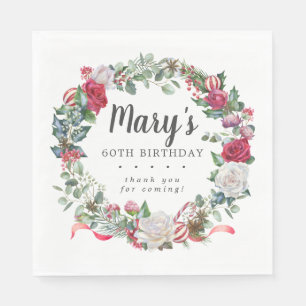 Winter Botanical Rose 60th Birthday Elegant Napkins