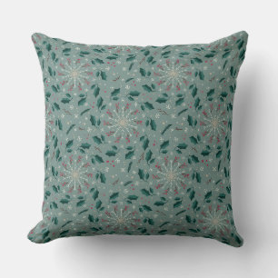Winter Botanical Snowflake Throw Pillow