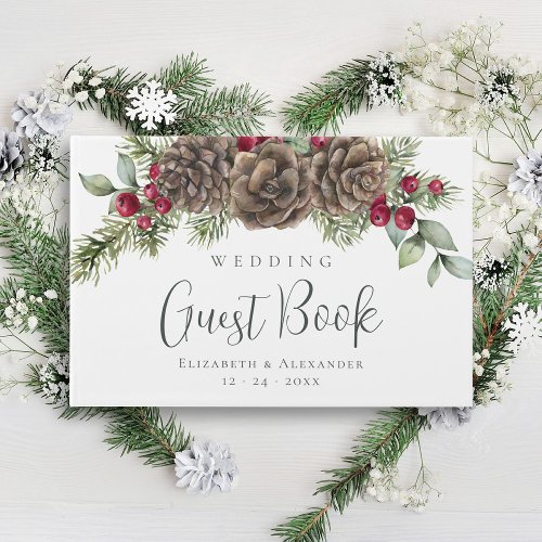 Winter Botanical Watercolor Christmas Wedding Guest Book