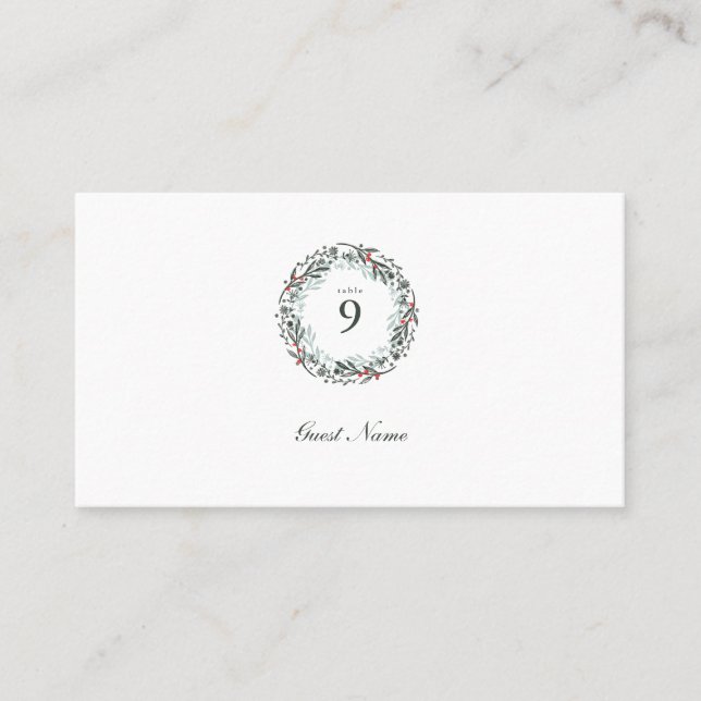 Winter Botanical Wedding table placement card (Front)