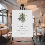 Winter Botanical Wedding Welcome Sign<br><div class="desc">Celebrate in style with this minimalist rustic winter foliage wedding welcome sign featuring a watercolor floral arrangement of pine leaves,  red berries and eucalyptus greenery. With elegant handwriting calligraphy.</div>