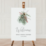 Winter Botanical Welcome Sign<br><div class="desc">Celebrate in style with this minimalist rustic winter foliage welcome sign featuring a watercolor floral arrangement of pine leaves,  red berries and eucalyptus greenery. With elegant handwriting calligraphy.</div>