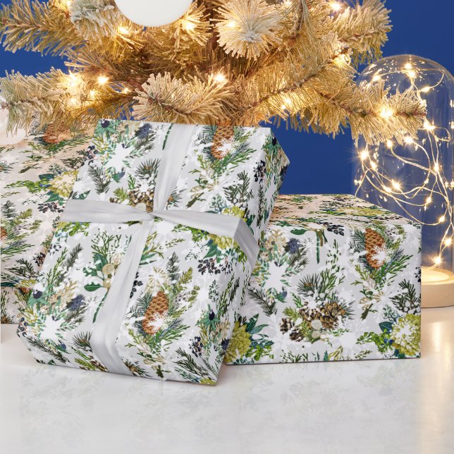 winter botanical with snow wrapping paper (Holidays)