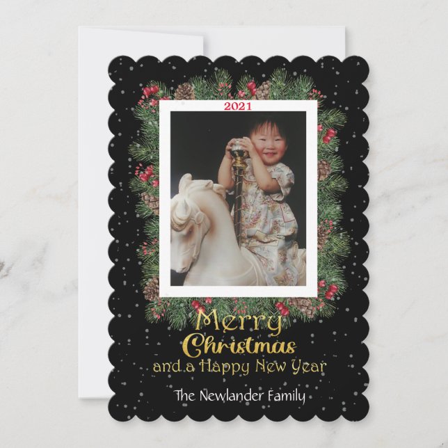  Winter Botanicals and Snowflakes Photo  Holiday Card (Front)