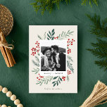 Winter Botanicals Christmas Photo Beige Holiday Card<br><div class="desc">This completely customizable 1- photo holiday card features elegant hand-painted watercolor wintery botanicals that beautifully frame your photo. Comes with a matching pattern on the back and room to write a personalized message. Want to customize even more? Click on the “Edit using Design Tool.” This design is part of a...</div>