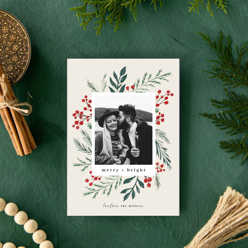 Winter Botanicals Christmas Photo Beige Holiday Card