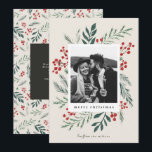 Winter Botanicals Christmas Photo Beige Holiday Card<br><div class="desc">This completely customizable 1- photo holiday card features elegant hand-painted watercolor wintery botanicals that beautifully frame your photo. Comes with a matching pattern on the back and room to write a personalized message. Want to customize even more? Click on the “Edit using Design Tool.” This design is part of a...</div>
