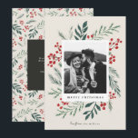 Winter Botanicals Christmas Photo Beige Holiday Card<br><div class="desc">This completely customizable 1- photo holiday card features elegant hand-painted watercolor wintery botanicals that beautifully frame your photo. Comes with a matching pattern on the back and room to write a personalized message. Want to customize even more? Click on the “Edit using Design Tool.” This design is part of a...</div>