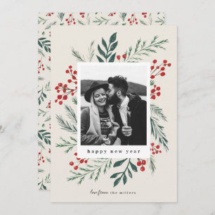Winter Botanicals Christmas Photo Beige New Year Holiday Card