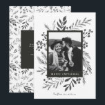 Winter Botanicals Christmas Photo Black and White Holiday Card<br><div class="desc">This completely customizable 1- photo holiday card features elegant hand-painted watercolor wintery botanicals that beautifully frame your photo. Comes with a matching pattern on the back and room to write a personalized message. Want to customize even more? Click on the “Edit using Design Tool.” This design is part of a...</div>