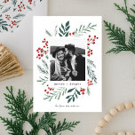 Winter Botanicals Christmas Photo Classic Colors Holiday Card<br><div class="desc">This completely customizable 1- photo holiday card features elegant hand-painted watercolor wintery botanicals that beautifully frame your photo. Comes with a matching pattern on the back and room to write a personalized message. Want to customize even more? Click on the “Edit using Design Tool.” This design is part of a...</div>