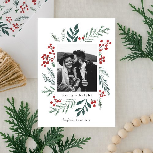 Winter Botanicals Christmas Photo Classic Colors Holiday Card