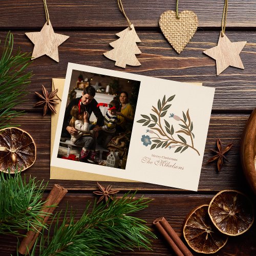 Winter Botanicals Christmas Photo Foil Holiday Card