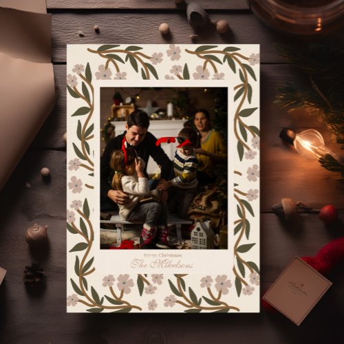 Winter Botanicals Christmas Photo Foil Holiday Card