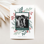 Winter Botanicals Christmas Photo Green Happy Holiday Card<br><div class="desc">This completely customizable 1- photo holiday card features elegant hand-painted watercolor wintery botanicals that beautifully frame your photo. Comes with a matching pattern on the back and room to write a personalized message. Want to customize even more? Click on the “Edit using Design Tool.” This design is part of a...</div>