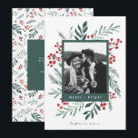 Winter Botanicals Christmas Photo Green Holiday Card<br><div class="desc">This completely customizable 1- photo holiday card features elegant hand-painted watercolor wintery botanicals that beautifully frame your photo. Comes with a matching pattern on the back and room to write a personalized message. Want to customize even more? Click on the “Edit using Design Tool.” This design is part of a...</div>