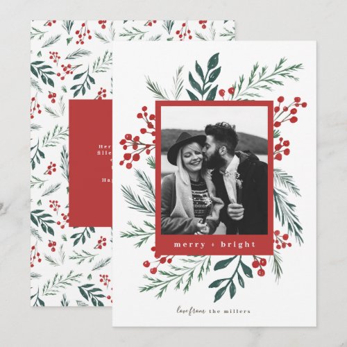 Winter Botanicals Christmas Photo Red Holiday Card
