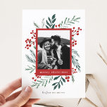 Winter Botanicals Christmas Photo Red Holiday Card<br><div class="desc">This completely customizable 1- photo holiday card features elegant hand-painted watercolor wintery botanicals that beautifully frame your photo. Comes with a matching pattern on the back and room to write a personalized message. Want to customize even more? Click on the “Edit using Design Tool.” This design is part of a...</div>