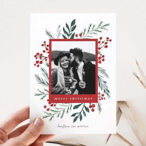 Winter Botanicals Christmas Photo Red Holiday Card