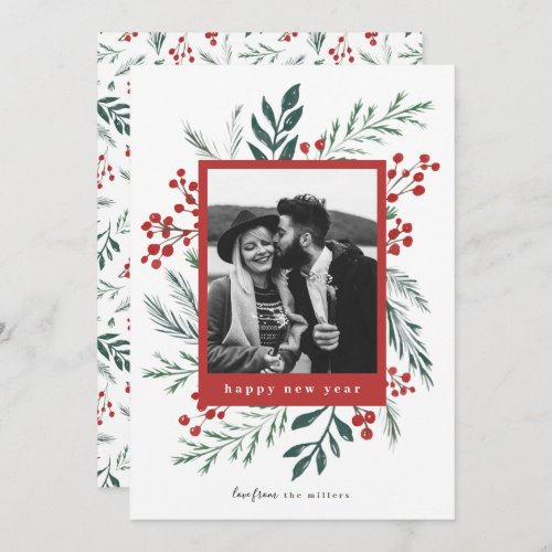 Winter Botanicals Christmas Photo Red New Year Holiday Card