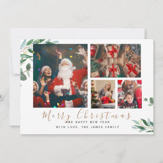 Winter Botanicals Elegant 4 Pictures Christmas Holiday Card