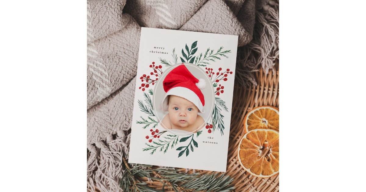 Winter Botanicals Elegant Christmas Multi Photo Holiday Card | Zazzle