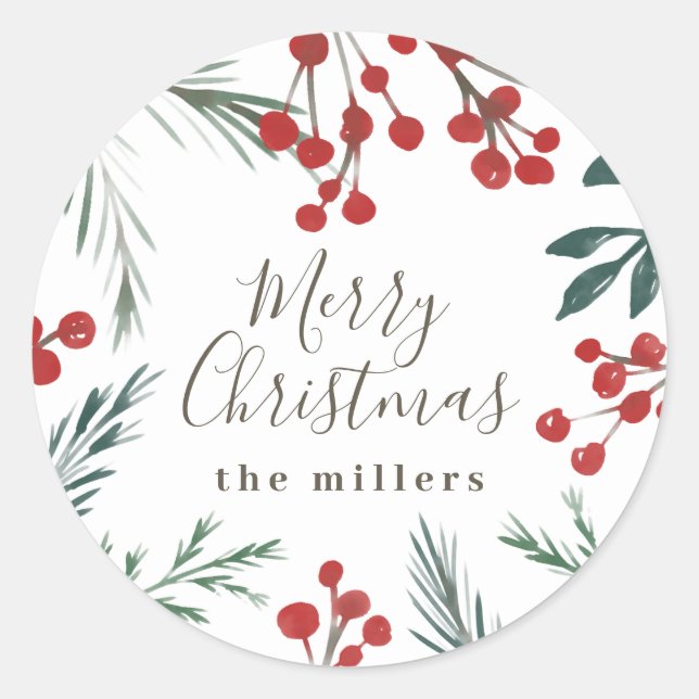 Winter Botanicals Elegant Holiday Christmas Classic Round Sticker (Front)